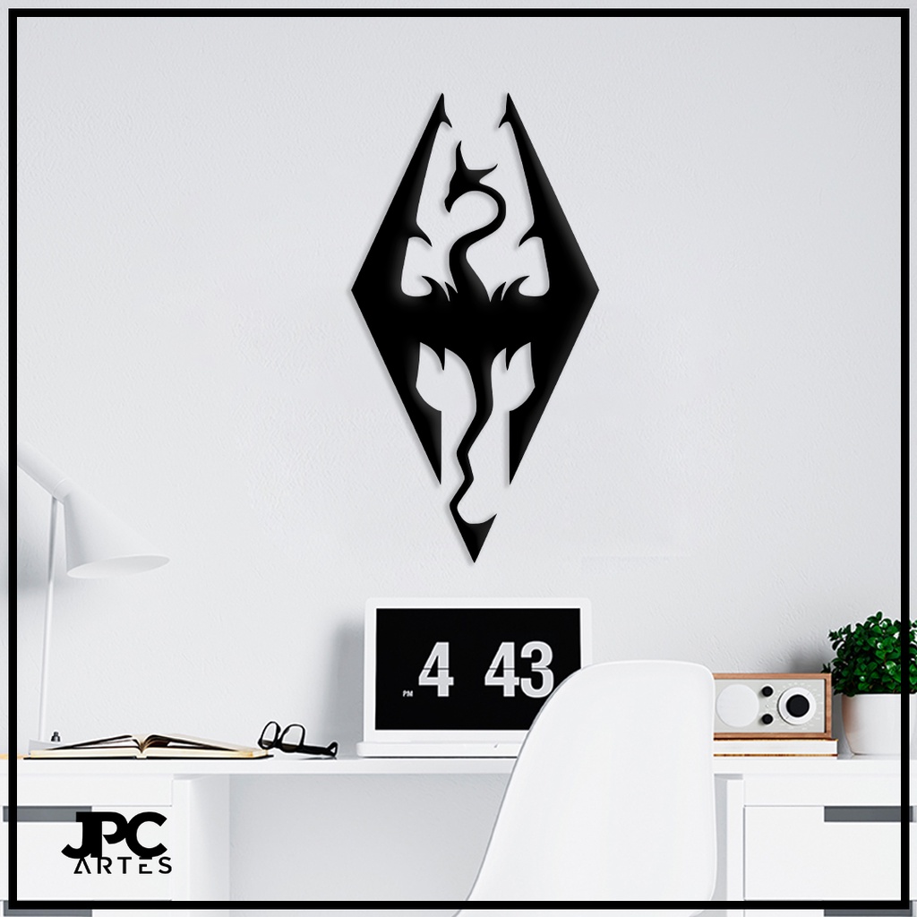 Quadro Decorativo Vazado Skyrim símbolo - Geek Nerd - Decoração para Quarto - MDF 06mm Preto