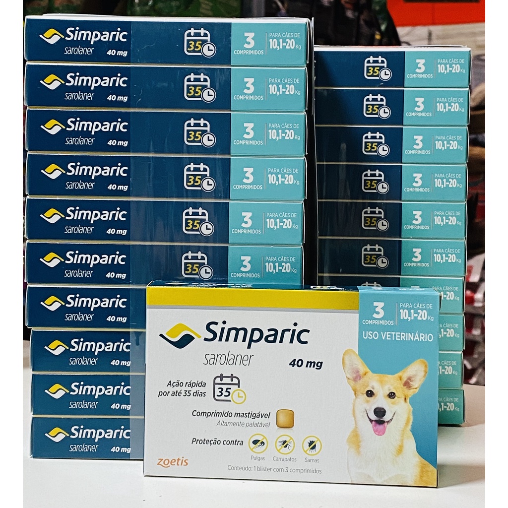 SIMPARIC 40MG 10,1 A 20KG CAIXA COM 3 COMPRIMIDOS | Shopee Brasil