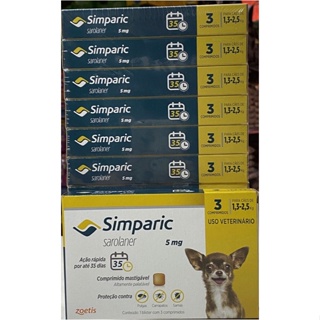 SIMPARIC ANTIPULGAS 5 MG 1,3-2,5 Kg COMBO C/ 3 COMPRIMIDOS