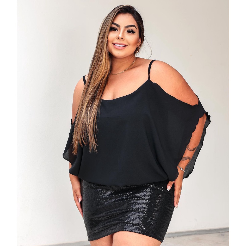 Vestido Plus Size Manga Morcego E Paetê Shopee Brasil