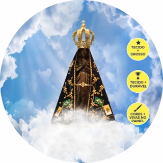 Painel Redondo de Festa da Nossa Senhora em 3D de Tecido Sublimado com elástico 1,50x1,50