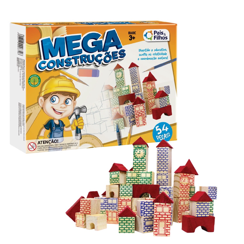 Jogo Blocos De Montar Mega Construções 54 peças - Pais&amp;Filhos | Shopee ...