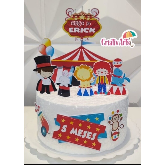 Topper Topo de Bolo Circo personalizado nome+idade