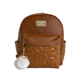 Mochila Mochilinha Feminina Média de Costa + Chaveiro Pom Pom