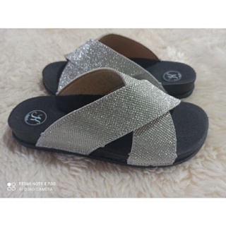Sandalia Birken Papete feminina em modelo trançada com brilho TX300 SL/PRETA