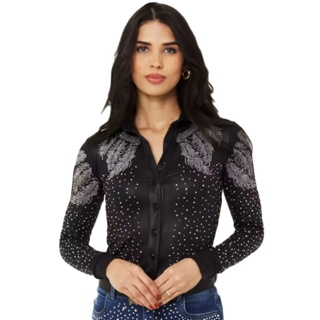Body Camisa Country Feminino Manga Longa Com Strass Rodeio