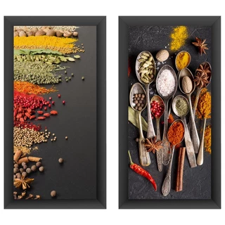 Quadros Temperos Comida Cozinha Gourmet Moldura 43x23cm Decoração Parede