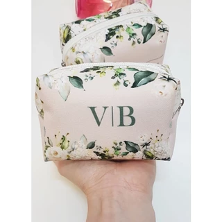 Necessaire Personalizada Casamento Fundo Creme Claro com Floral Branco