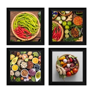 Quadros Decorativos Cozinha Gourmet Temperos Moldura 4 Peças