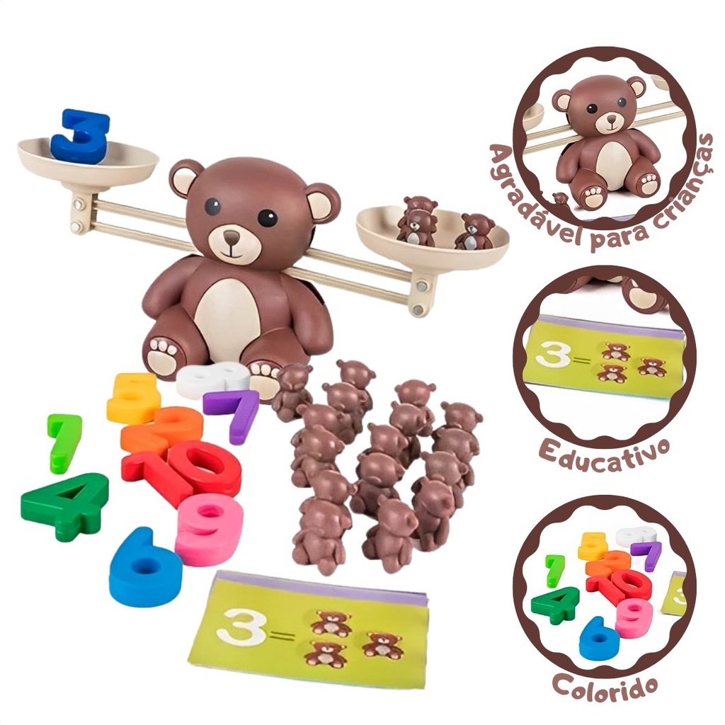 Balança Infantil Didática Brinquedo Com 20 Ursinhos Para Crianças ...
