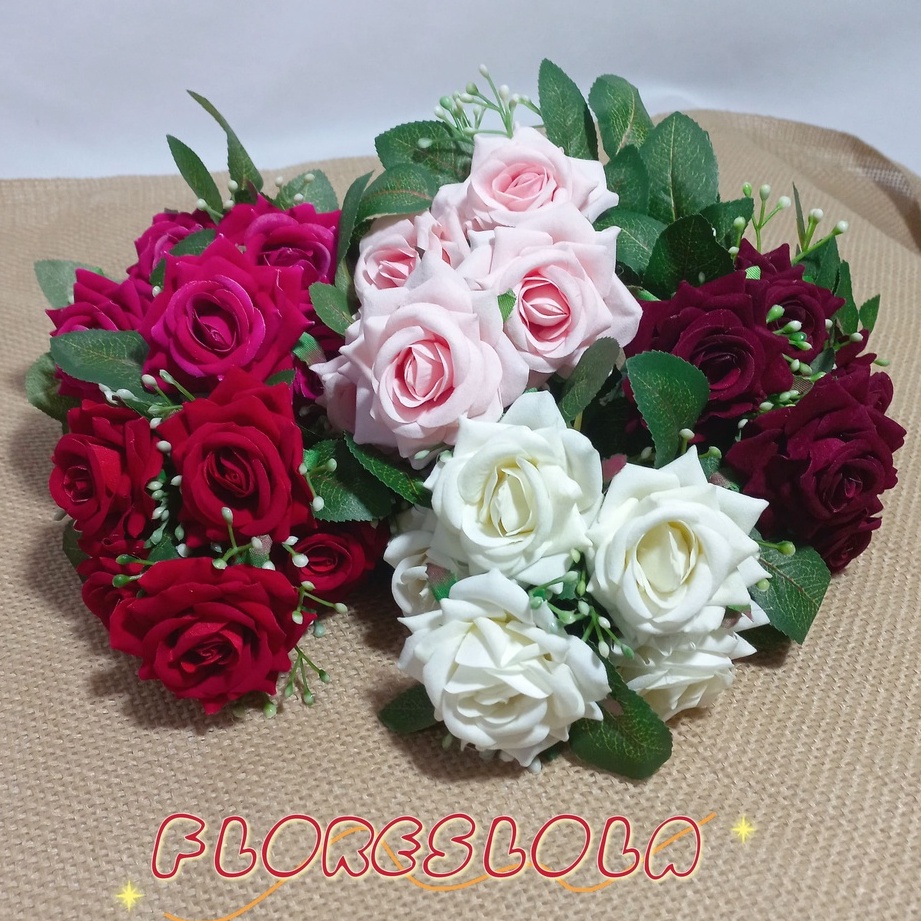Buquê de Rosas Veludo Toque Real, Buquê Flor com 5 Rosas P/ Decoração Casamento, Arranjos, Decorar Festas e casa