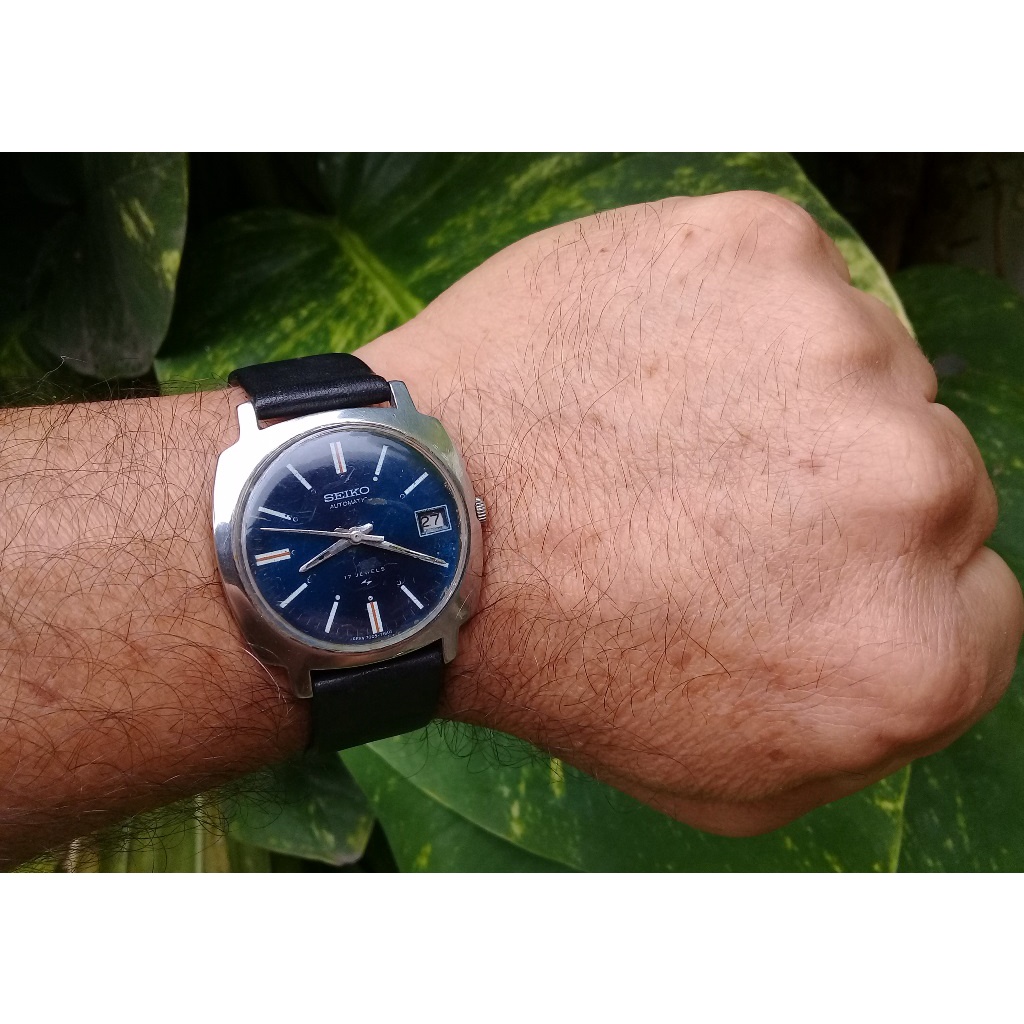 Vintage Relógio Antigo Seiko Azul Automático Aço 35mm Anos 70/ 80 Funcionando P/ Revisar