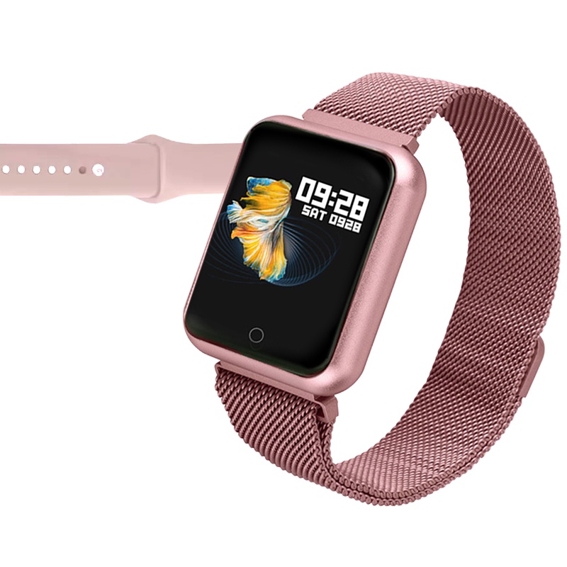 Smartwatch P80 Rosa - Original App Da Fit + Touch Screen + Pulseira  Milanese Magnética + + Garantia (melhor que P70, B57,B58,P68 e T80)