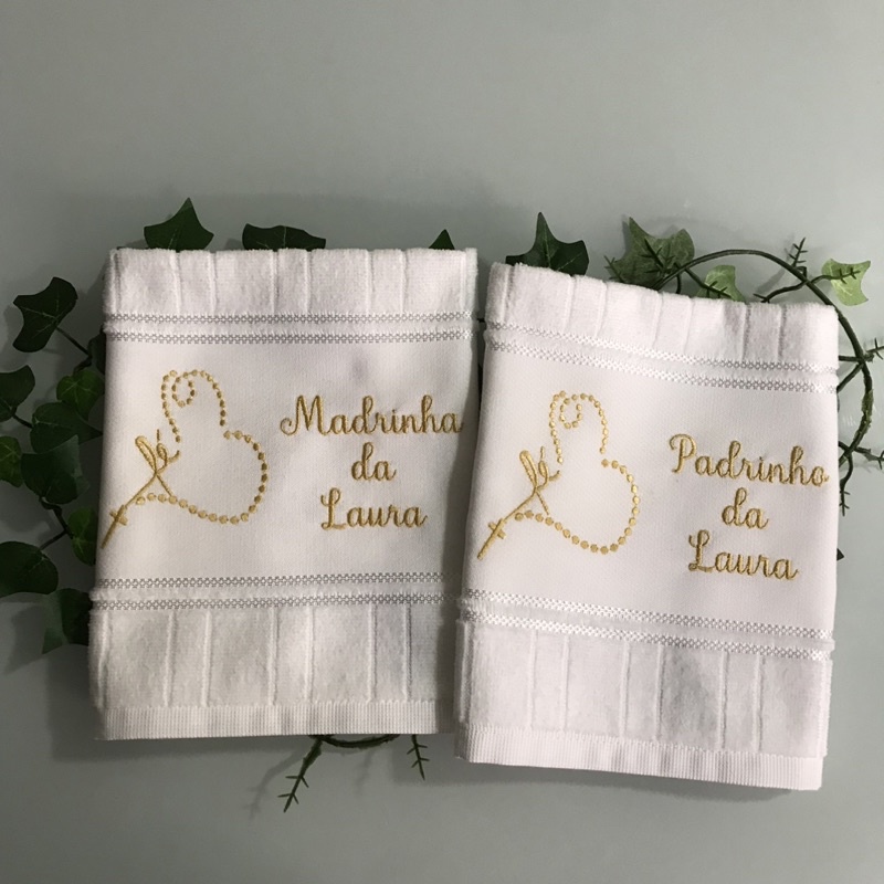 Kit Toalhas Bordadas Madrinha e Padrinho Convite Dindos