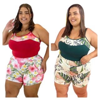 Kit 2 Conjuntos Plus Size Blusa + Short G GG Plus