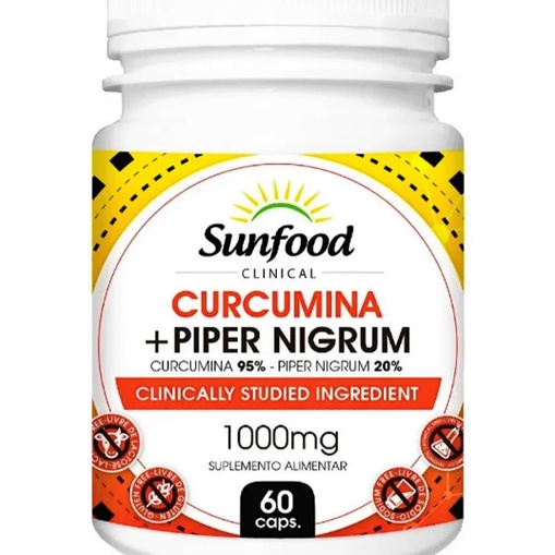 Cúrcuma + Pimenta Negra Curcumina 95% + Piper Nigrum 20% 1000mg Sunfood ...