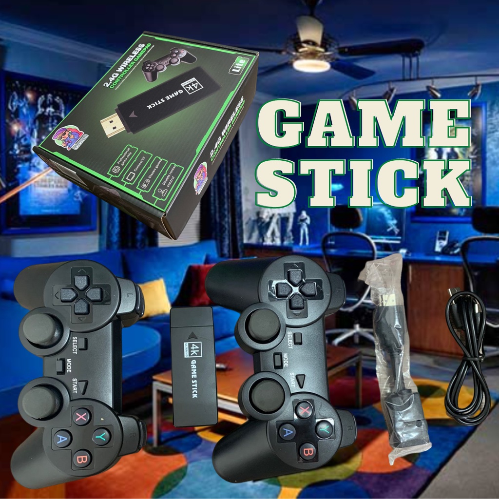 Game Stick Lite 4K + 2 Controles Sem fio e 15 Mil Jogos Retro