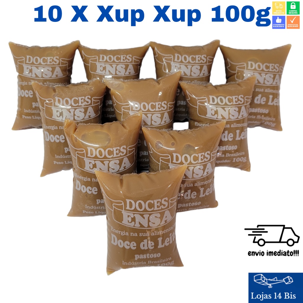 10 Doce de Leite Puro Pastoso Xup Xup Chupão Ensa Saquinho 100g Sem Glúten  | Shopee Brasil