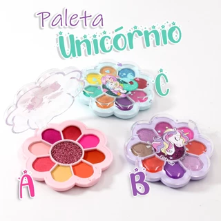 Paleta de sombras unicórnio Febella, infantil, maquiagem, cores vibrantes, cintilante, divertida