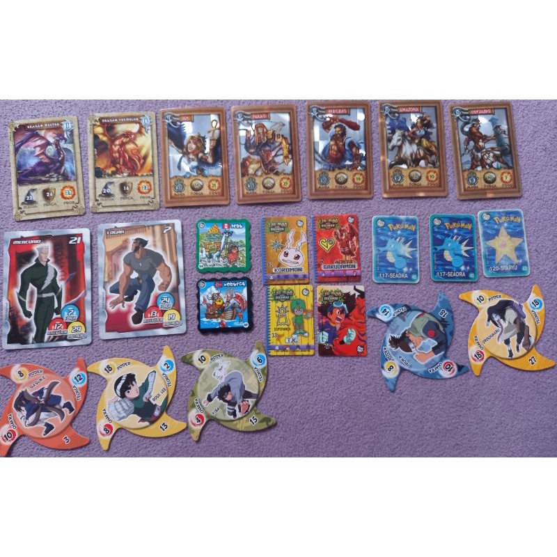 Tazos Naruto - Pokémon - Digimon - Cadê Chester Cheetos - Mythomania - Dracomania - Wolverine e X-Men