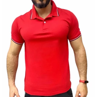 Camisa Polo Masculina América Outlet Manga Curta Lisa Gola com Botão Camiseta 100% Algodão 01