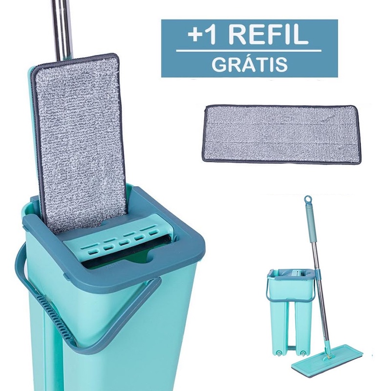 Flat Mop 2 Refis Quadrado Lava E Seca Com Balde E Rodo Mágico | Shopee ...