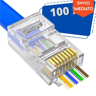 Conector Cabo de Internet RJ45 Vazado Cat5/Cat6 EZ Exbom 100 Unidades