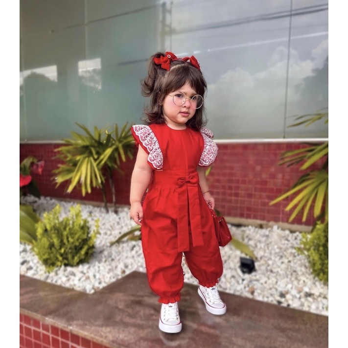 Macacão Infantil Vermelho Natal Menina Bebe Lizzie