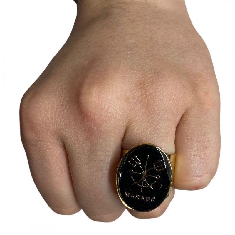 Anel Ajustável Exu Marabô Dourado em Metal 2,7cm