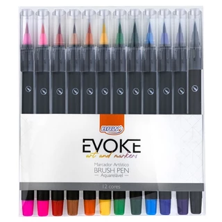 Caneta Evoke Artística Profissional Ponta Pincel Aquarelavel Marcador Brush Pen Blister 12 Cores Brw em Oferta na Shopee
