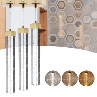Kit 3 Lustre Pendente Cristal Com Bolhas Led 3 Cores 8110-300