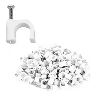 100pcs Grampo Fixa Fio Cabo Coaxial Miguelao 7mm Branco