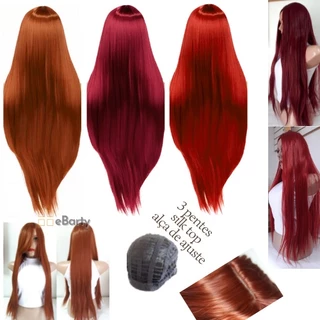 Peruca orgânica Premium lisa Cores quentes vermelho marsala ruivo 80cm