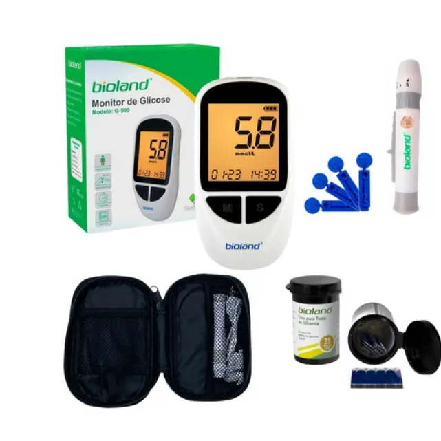 Glicosímetro Bioland G500B Medidor Glicose Aparelho Glicemia G500 Digital  P/ Medir Diabetes Recarregável