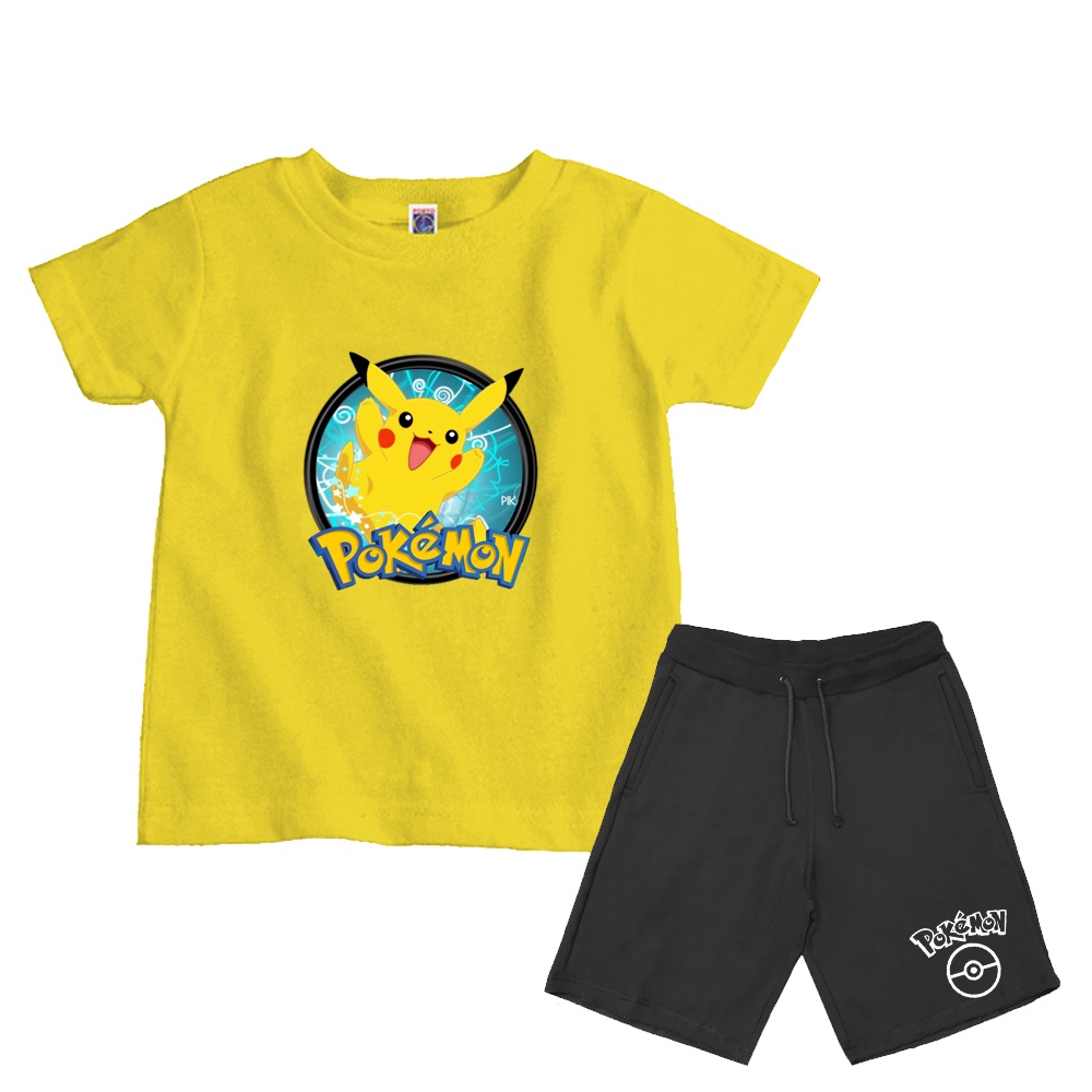 Kit Camiseta e Bermuda Pokemon Pikachu Menino Infantil Desenho