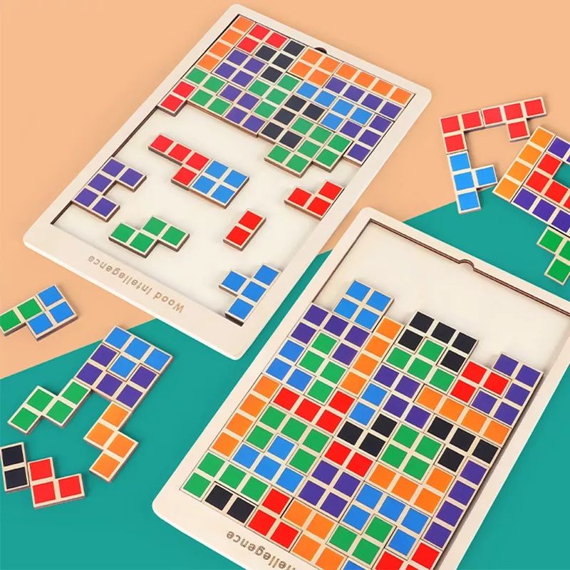 Brinquedo Tetris De Madeira Jogo Educativo Quebra Cabeça - Novo