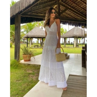 Vestido longo Branco ano novo em renda