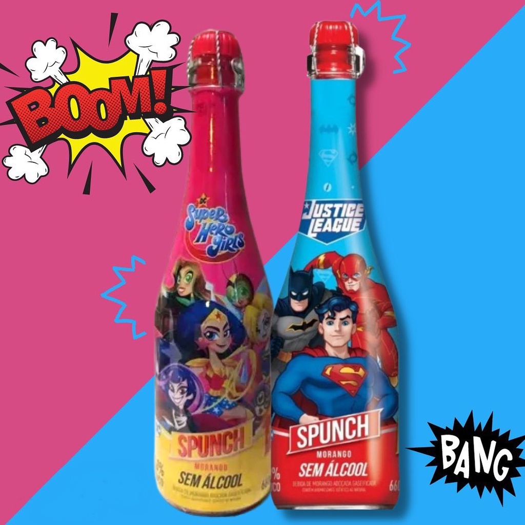 Espumante Infantil Spunch Liga Da Justiça/Super Heroínas - Sem Álcool 660ml