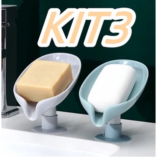 KIT 3 Saboneteira De Pia Escorra A Caixa ​De Sabão Para Banheiro Com Suporte Ventosa Forma De Folha Promoção
