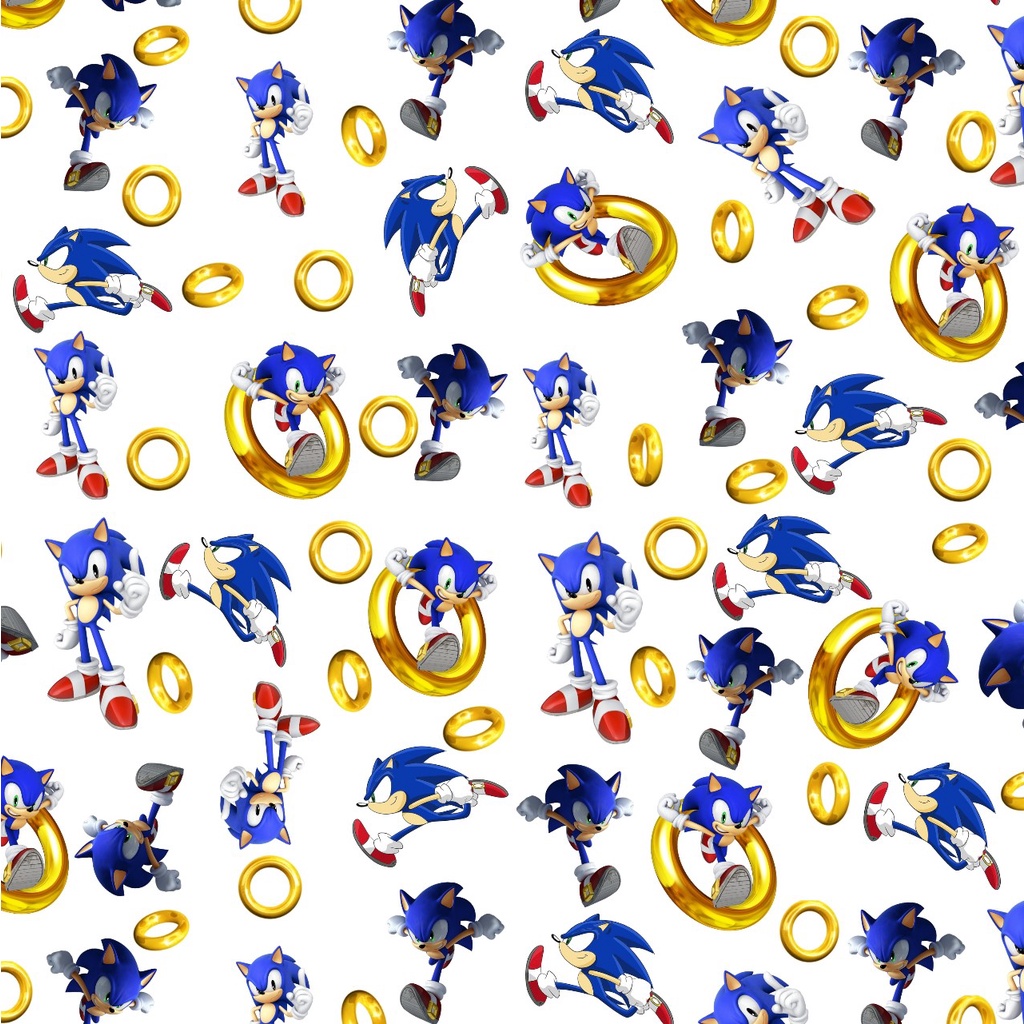 Tecido Sonic Personagens Estampa F. Branco - 140 cm X 50 cm.