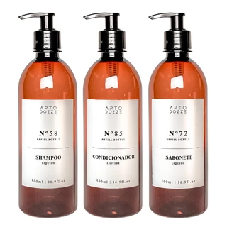 Frascos Ambar 3Pçs Shampoo Condicionador Sabonete 500Ml Pet Cilíndrico