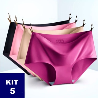 Kit 5 Calcinhas Plus Size Sem Costura Conforto Premium Seda de Gelo