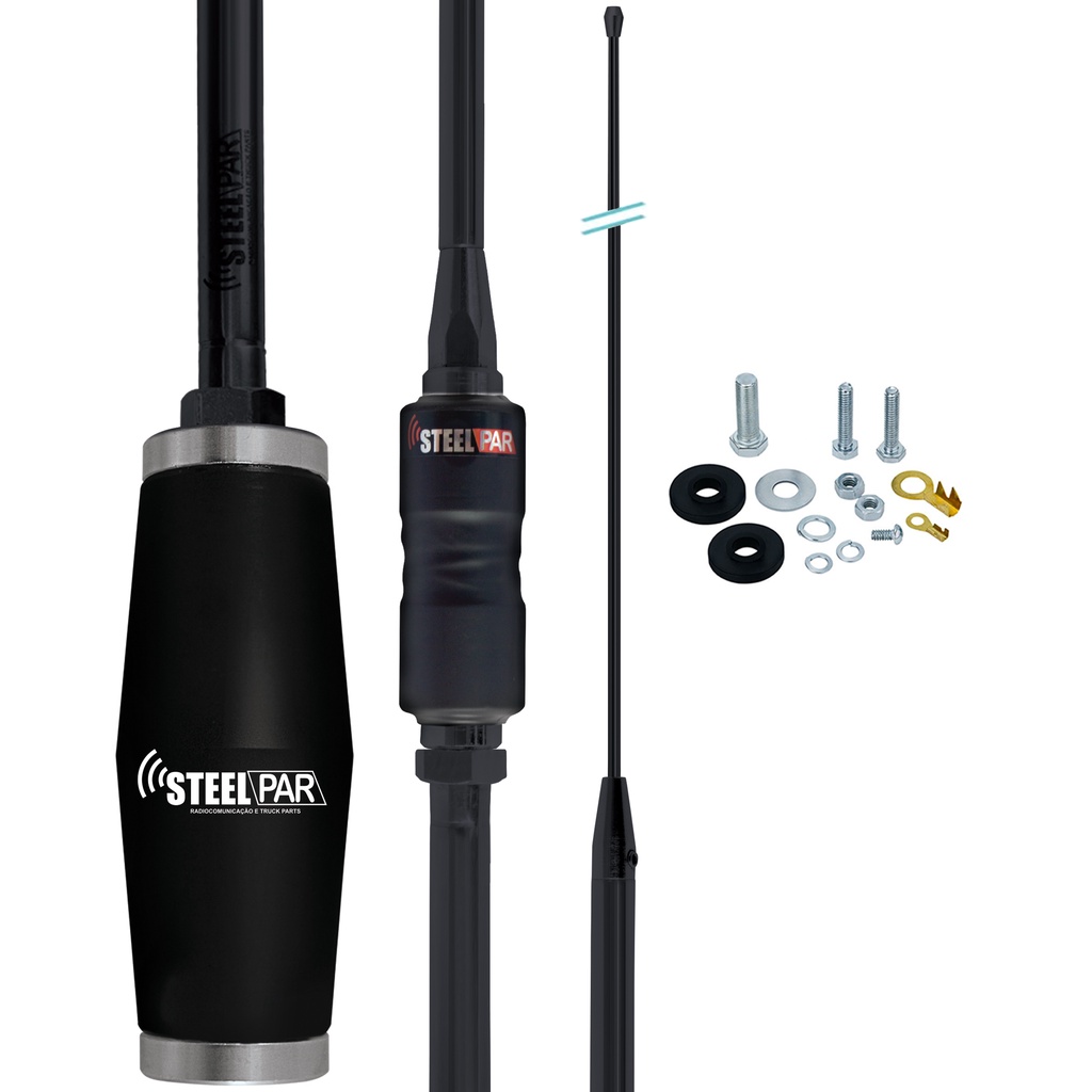 Antena Bobinada Caminhão Radio Amador Px Argentina 1,63 Metros Preta Black Viuva Negra Steelpar