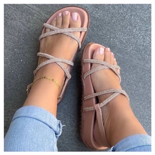 Papete pedraria sandalia feminina brilho strass tiras manta birken flatform (BXX)