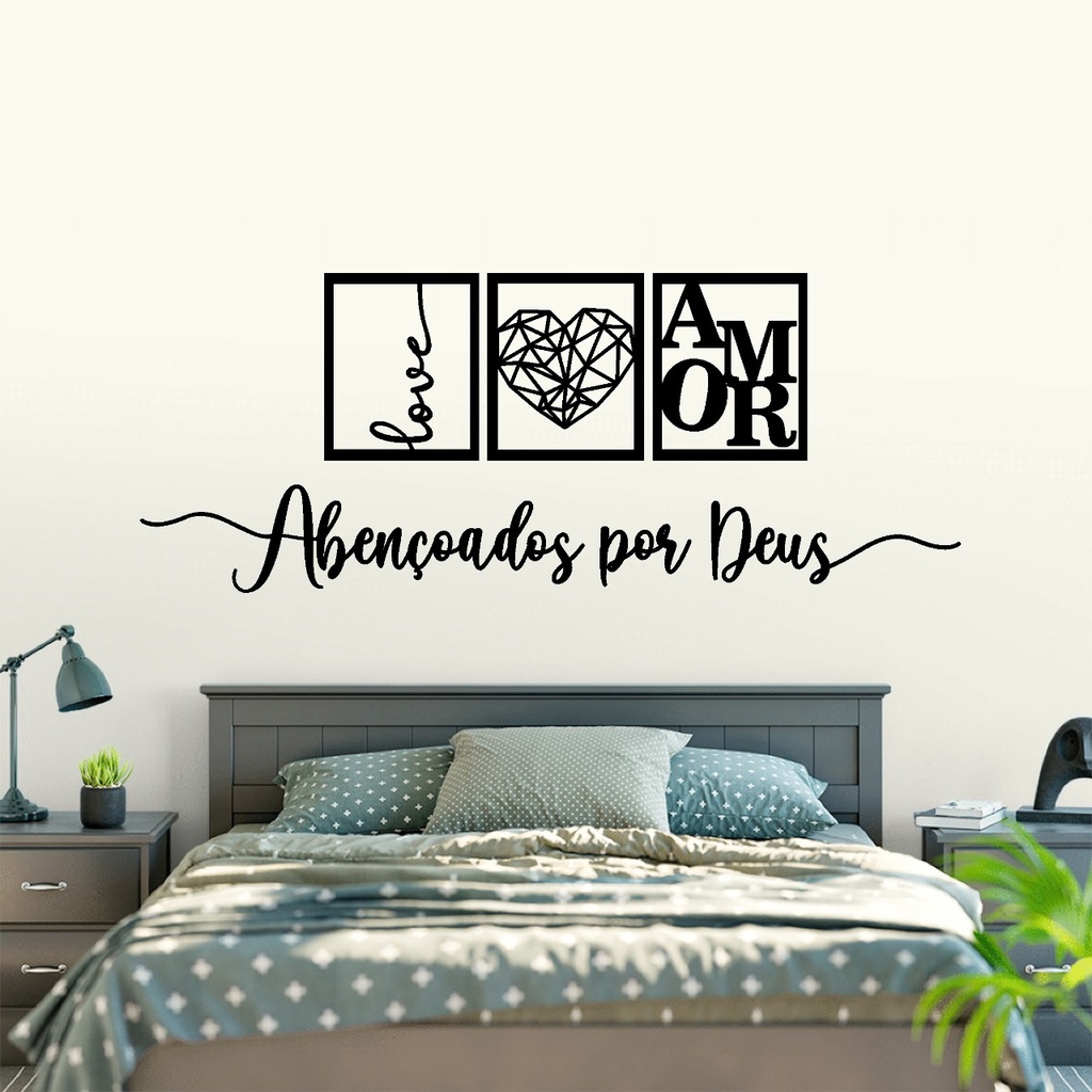 Kit Quadros Decorativos para Decoração de Quarto Sala Casa Cozinha + Frase  Abençoados por Deus