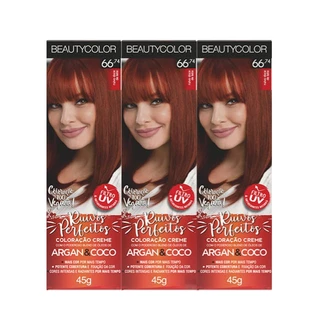 Kit Beauty Color 66.74 Ruivo Doce De Leite Individual - 03Unidades 45g