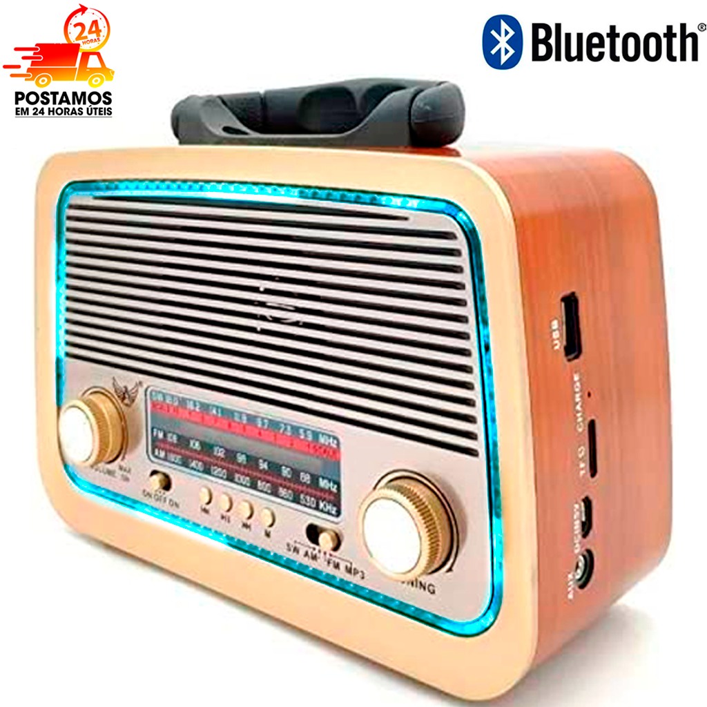 Rádio Retro Vintage Bluetooth Am Fm Usb Aux Sd Caixa De Som