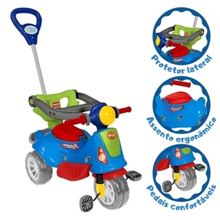 Triciclo Infantil Avespa Colorido Proteção Lateral E Haste Maral