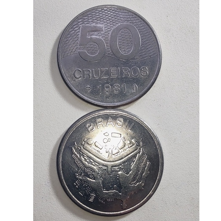 Moedas de 50 Cruzeiros de 1981, 1982, 1983, 1984, 1985 e 1986 (Inox - Plano Piloto de Brasília)
