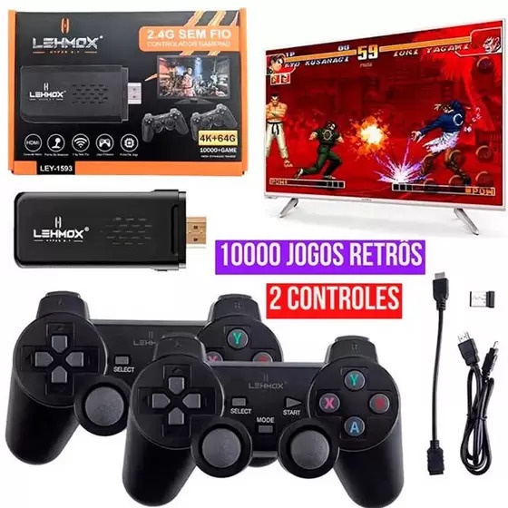 Gaúcha Distribuidora de Informática - VIDEO GAME RETRO 10.000 JOGOS 2  CONTROLES SEM FIO 4K HDMI LEY-1593 - LEHMOX